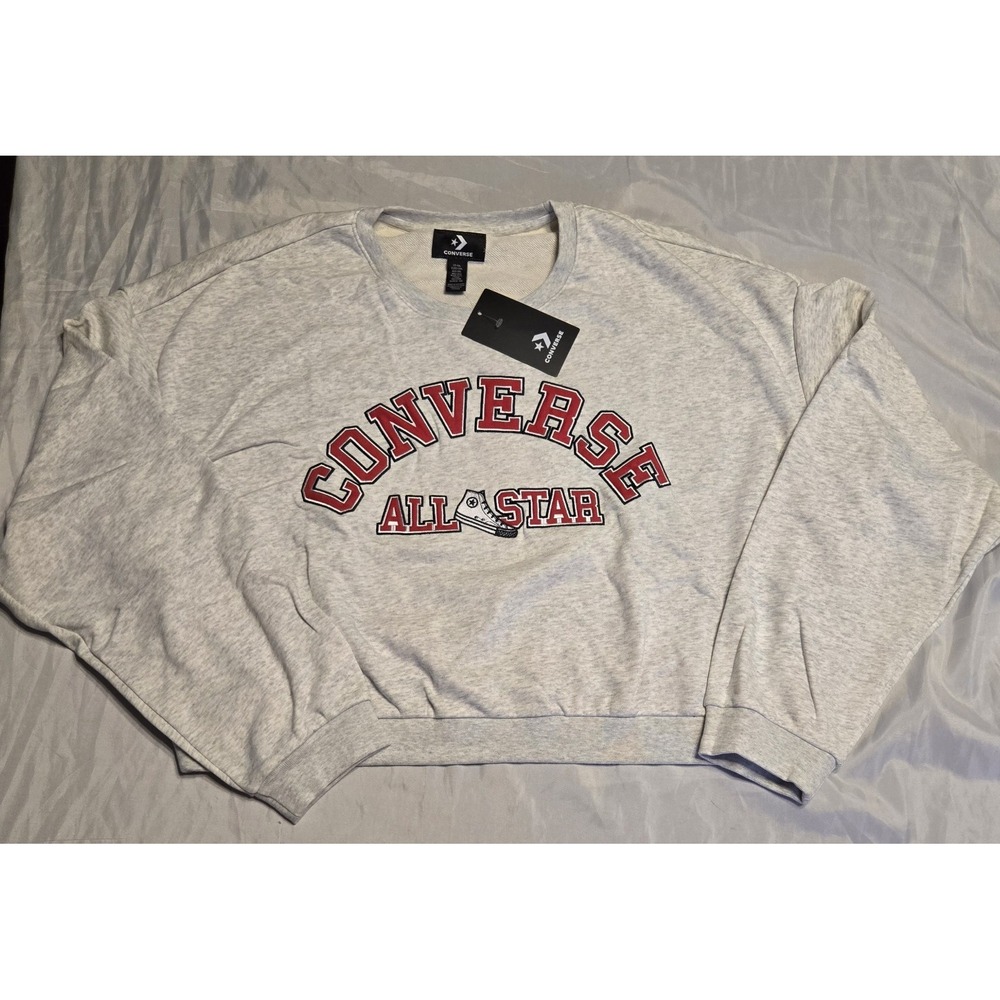 Converse‎ All Star XXL Heritage Cropped Crew Sweatshirt Heather Gray Soft NWT